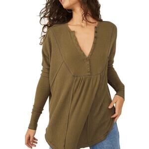 Free People Leo Henley Top in Army Size XS